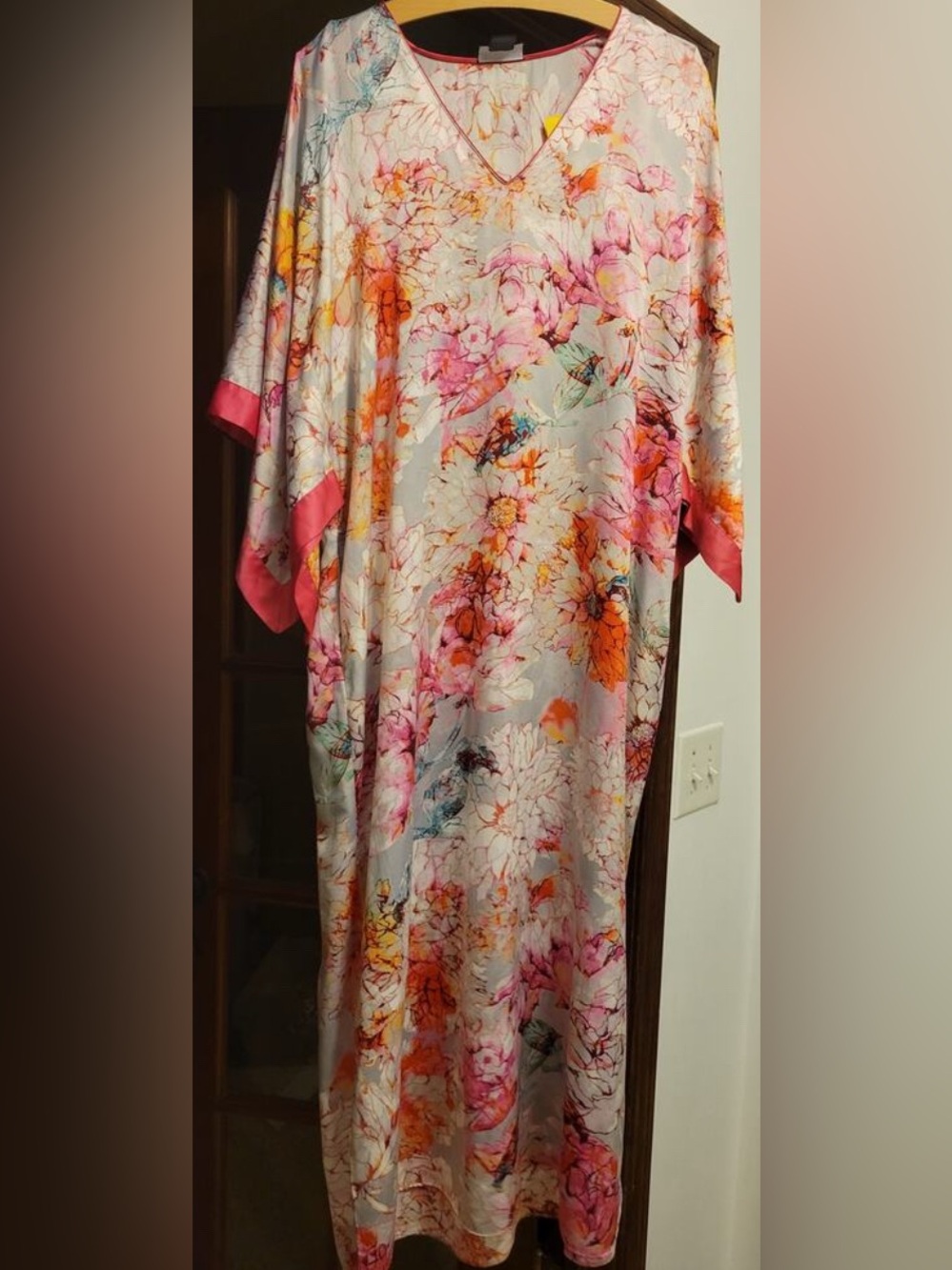 Natori Floral  Caftan in Pink, Orange, White